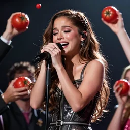ariana grande crying on stage with people throwing tomatoes at her