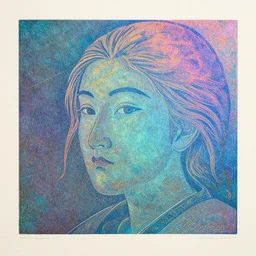 iridescent color woodcut print on japanese paper Contemporary Art, 4K detailed post processing