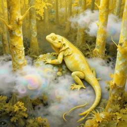 post - minimalism portrait of jadeite forest, bird's eye view, lizardfolk shaman betraying, iridescent clouds, vibrant yellow color scheme, highly detailed, in the style of romanticism, cinematic, artstation, moebius, greg rutkowski