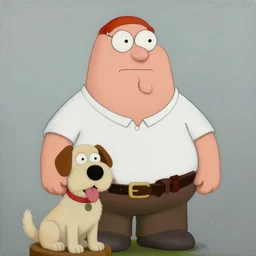 Peter Griffin as a real person, with his dog, portrait, oil painting