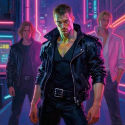 cyberpunk style, male, neon lights, painting by gaston bussiere, craig mullins, j. c. leyendecker, tom of finland