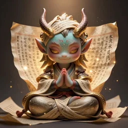 a tiny adorable demonic samurai meditating, wrapped in sacred parchment with glowing text, sci - fi and fantasy, intricate and very very beautiful, detailed, digital painting, artstation, concept art, smooth and sharp focus, illustration, art by tian zi and wlop