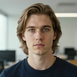 handsome man of 3 9 years old, green eyes, light brown, good looking, wide round nose, mid long hair, in an office by david rutkowski, by artgem
