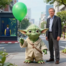 yoda holding a green balloon in the tokyo suburbs by edward hopper and james gilleard, zdzislaw beksinski, highly detailed, trending on artstation, sigma 5 0, hyper realistic