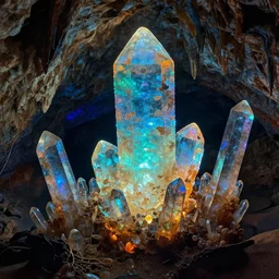 a cave with huge multicoloured glowing crystals, art by donato giancola and greg rutkowski