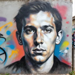 a highly detailed portrait of nicholas roerich in the style of spray - painted street art