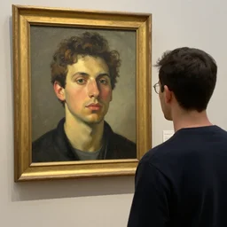 nadal looking at a painting of himself