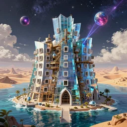 a beautiful detailed highly detailed industrial architecture port by frank gehry, cosmic poppy gem azeroth uranus anime vice city retro tundra hyperrealism desert laser made of glass sea architecture island, archdaily, wallpaper, highly detailed, trending on artstation.
