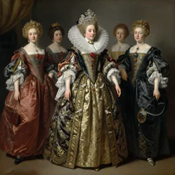 a beautiful painting of european noble women by insist on artstation ， gorgeous and exaggerated clothes, queen, elizabeth's collar, complex and rich clothing layers, celebrities, full body, dynamic composition, dramatic lighting, backlight, ultra detailed, trending on artstation by insist, 8 k,