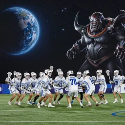 lacrosse team, playing intergalactic championship, in space, versus chitauri, highly detailed, 8k, intricate, sony a7r iv 55mm, award winning.