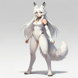 full body shot of female anthro furry wolf princess fursona with white hair full, by Wlop and jerry park, artstation, detailed