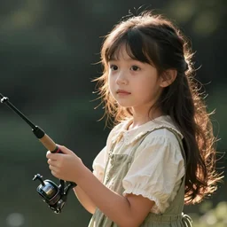 young cute girl fishing, photography