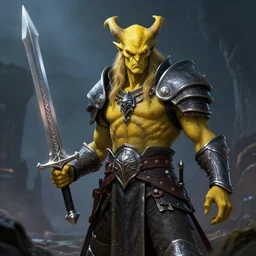 ( ( ( half length portrait of yellow - skinned githyanki warrior holding a magical silver sword, in the astral plane ) ) ), d & d, fantasy, medieval, hr giger