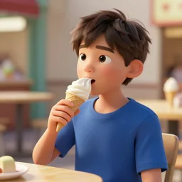 octane, renderman 3 d render of a boy eating icecream