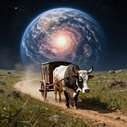 an ox-wagon going down the trail as the universe collapses around it, extremely detailed, hyperrealistic, trending on artstation, unreal engine render, octane render