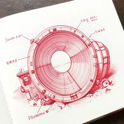 wormhole generator, tsutomu nihei, blueprint, red, detailed note, sketch