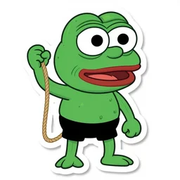 a sticker illustration of pepe holding a rope, highly detailed, carefully drawn, meme, artstation, artstationhq, artstationhd, behance