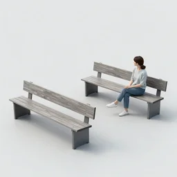A photograph of two benches in a clearing, a woman sitting on one of the benches reading a book, looking down from above,black and white photo.ISO200,F4.5,80mm,1/30,Nikon D3.
