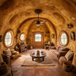 potato house interior design, Greg Rutkowski, trending on Artstation, 8K, ultra wide angle, pincushion lens effect.