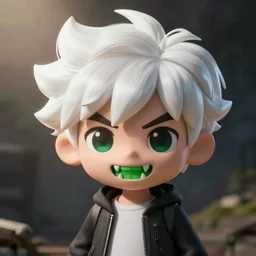 cartoon danny phantom white hair cute detailed photorealistic fanart trending on tumblr green sharp teeth fangs, Ross Tran,