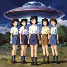 a film still of a 1 9 5 0's girls from ufo, sharp focus, full body mid shot, perfect art, trending on pixiv fanbox, painted by gaston bussiere, makoto shinkai, akihiko yoshida, gaston bussiere, craig mullins