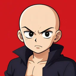 portrait of saitama in the cuphead game art style, angry, face wrinkles, red background