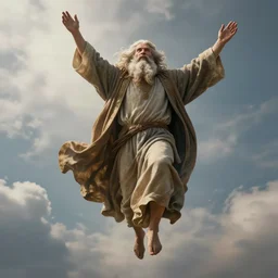 a very old man with a long beard ascending into heaven, realistic, 8 k, extremely detailed, cgi, trending on artstation, hyper - realistic render, 4 k hd wallpaper, premium prints available, by greg rutkowski