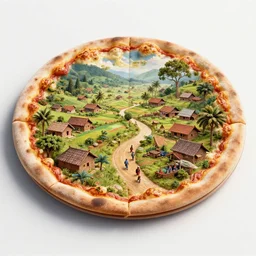 a pizza made out of kerala village landscape, realistic detailed digital art by maxwell boas jessica rossier christian dimitrov anton fadeev trending on artstation cgsociety rendered in unreal engine 4 k hq