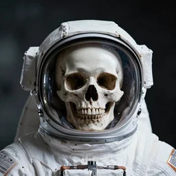 skull inside astronaut helmet,