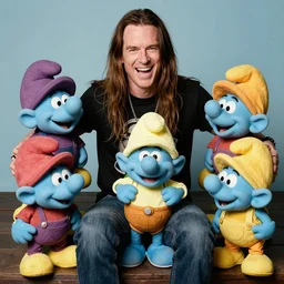 glenn danzig hanging out with 4 or 5 smurfs laughing