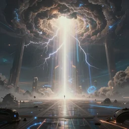 otherworldly vast ambient occlusion render timespace architecture metaphysical scifi cosmic omnipotent chaos pilots entering the ethereal plane cathedral, leading lines, fractal lightning, lichtenberg figures, vanishing point, volumetric lighting, god rays, lasers, psionics, energy waves, muted vaporwave ombre, 8 k, cgartist, artstation, strong clean lines, cumulonimbus
