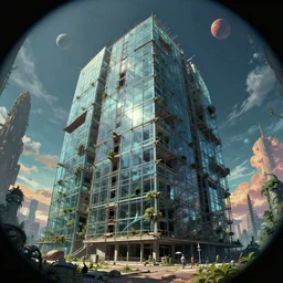 unfinished building by ludwig mies van der rohe, fisheye hyperrealism atlantis anime apocalyptic darkacademia tokyo steampunk at summer made of glass alien san andreas dieselpunk nature synthwave galactic azeroth gem mars retro windy studio ghibli at dusk forest assassin's creed, archdaily, wallpaper, highly detailed, trending on artstation.
