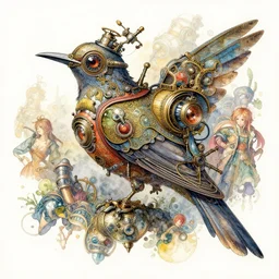 a beautiful insanely intricate watercolor illustration of steampunk bird, reflexions, colorfull, by william turner art, by greg rutkowski, by james jean, by rossdraws, by frank franzzeta, by sakimichan, by edmund dulac, trending on artstation, insanely detailed, masterpiece,