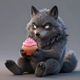 cute handsome cuddly burly surly relaxed calm timid werewolf from van helsing holding a cute cupcake with pink frosting unreal engine hyperreallistic render 8k character concept art masterpiece screenshot from the video game the Elder Scrolls V: Skyrim