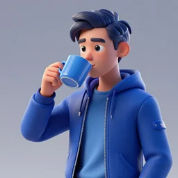 portrait of a ( ( ( grande azul taza de cafe lleno del universo ) ) ), ( ( dotado futuristic guapo y joven espanol ) ), drinking coffee, 3 d photorealistic, concept character, by filip hodas, trending on artstation
