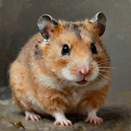 A close up shot of an old grumpy hamster, oil painting by Beksinski