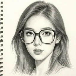 highly detailed pencil sketch portrait of a beautiful woman with large glasses
