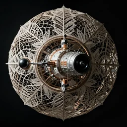 orbital space station, made of intricate decorative lace leaf skeleton, in the style of the dutch masters and gregory crewdson, dark and moody