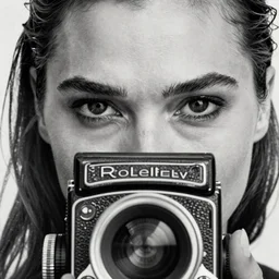 photo of Gal Gadot by Diane Arbus, extreme closeup, black and white, high contrast, Rolleiflex, 100mm f/4 lens
