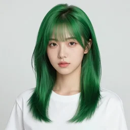 a cool girl with green hair, a 7 8 4 3 hairstyle, wearing a tshirt, highly detailed, stylized, portrait, concept art, vector line art, blue sky background, illustration by artgerm, artstation