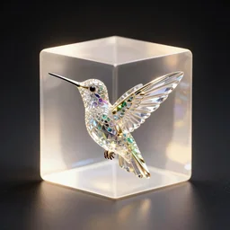 symmetry!! hummingbird goddess logo, solid cube of light, hard edges, product render beautiful crystal hummingbird, intricate, elegant, art by artgerm