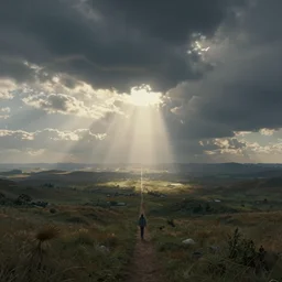 a portal to heaven, god rays by phil koch, tim hildebrandt, wide shot, landscape art, outrun, concept art