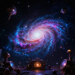 luminescence neon supernova in galaxy, steampunk