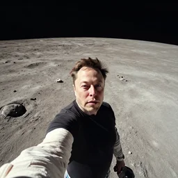 selfie taken by Elon Musk on the moon, wide angle