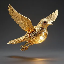 hollow gold filigree bird robot, with a bright gem inside it. visible clockwork, bright internal light, flying, detailed 8 k, kaladesh, fantasy, award - winning photography trending on artstation, cgsociety, deviantart