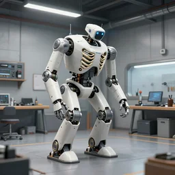 interior shot, scifi robot repair garage workshop, robot skeleton, james gurney, katsuhiro otomo, james paick, cinematic lighting, artstation, vibrant nature, anime style, Craig Mullins, Greg Rutkowski, Pete Morbacher, Tuomas Korpi, tekkon kinreet, volumetric light, artstation, , octane render, redshift render, low angle camera no depth of field