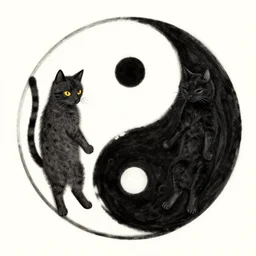 two cats holding each other's tail, circle design, yin yang inspired, designed by victo n'gai