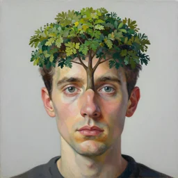 a painting of a man's face with a tree growing out of it, a cubist painting by francis bacon, behance contest winner, deconstructivism, dystopian art, cubism, oil on canvas