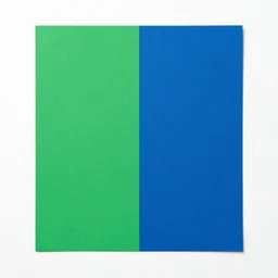 a piece of paper, half colored in green and half in blue