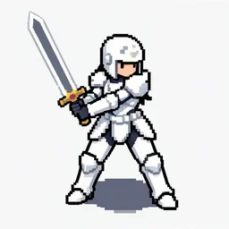 a pixel single sprite of a girl holding a sword, in white futuristic armor, pixel art, isometric, 1 6 px x 1 6 px, 2 d game art, 1 6 bit, dynamic pose, # pixelart